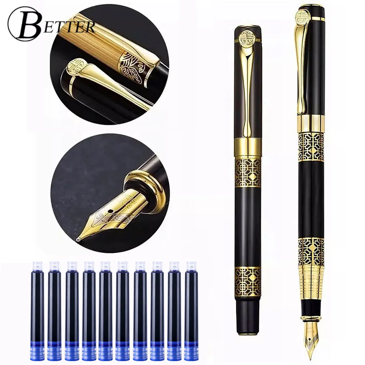 Retro Metal Fountain Pen F Nib With Ink High Quality For Business Writing Gift Office School Supplies for Students Stationery 10pcs vintage kraft paper letter pads retro writing paper for envelopes wedding invitation letter set stationery office supplies