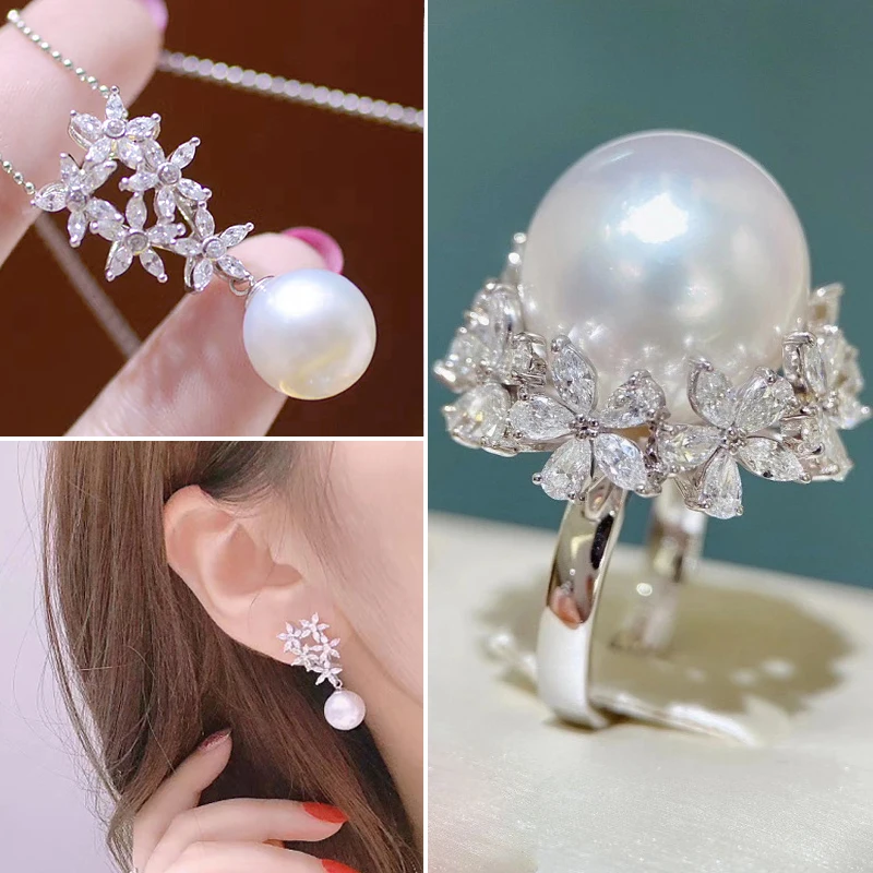 

Набор ювелирных изделий MeiBaPJ из серебра 925 пробы с натуральным белым жемчугом, серьги и кольцо, изящные свадебные украшения для женщин, 10-11 мм