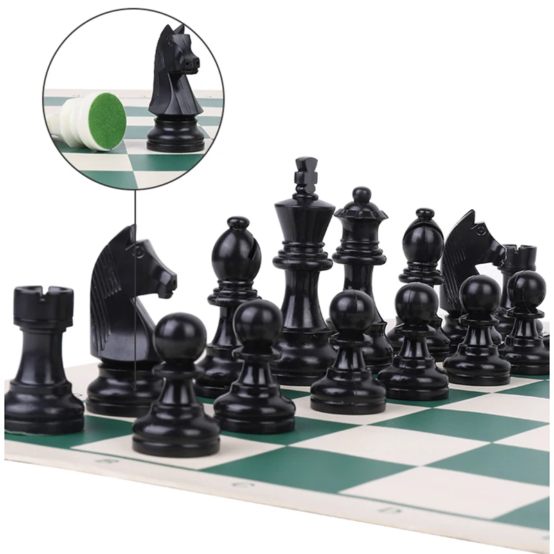 Plastic Chess Set King High 76mm 4 Queens Heavy Chess Pieces PU Chessboard Children Family Travel Board Table Game Toys