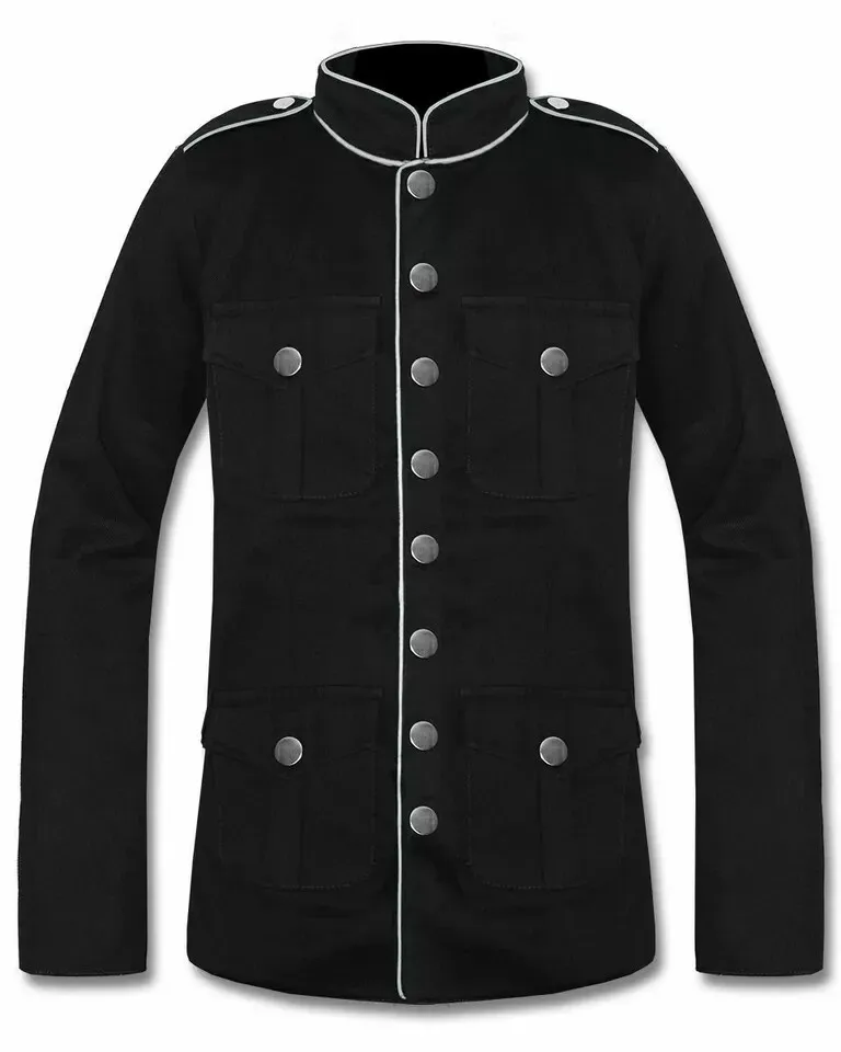 Men’s Gothic Officer Jacket | Black Coat with Red Accents