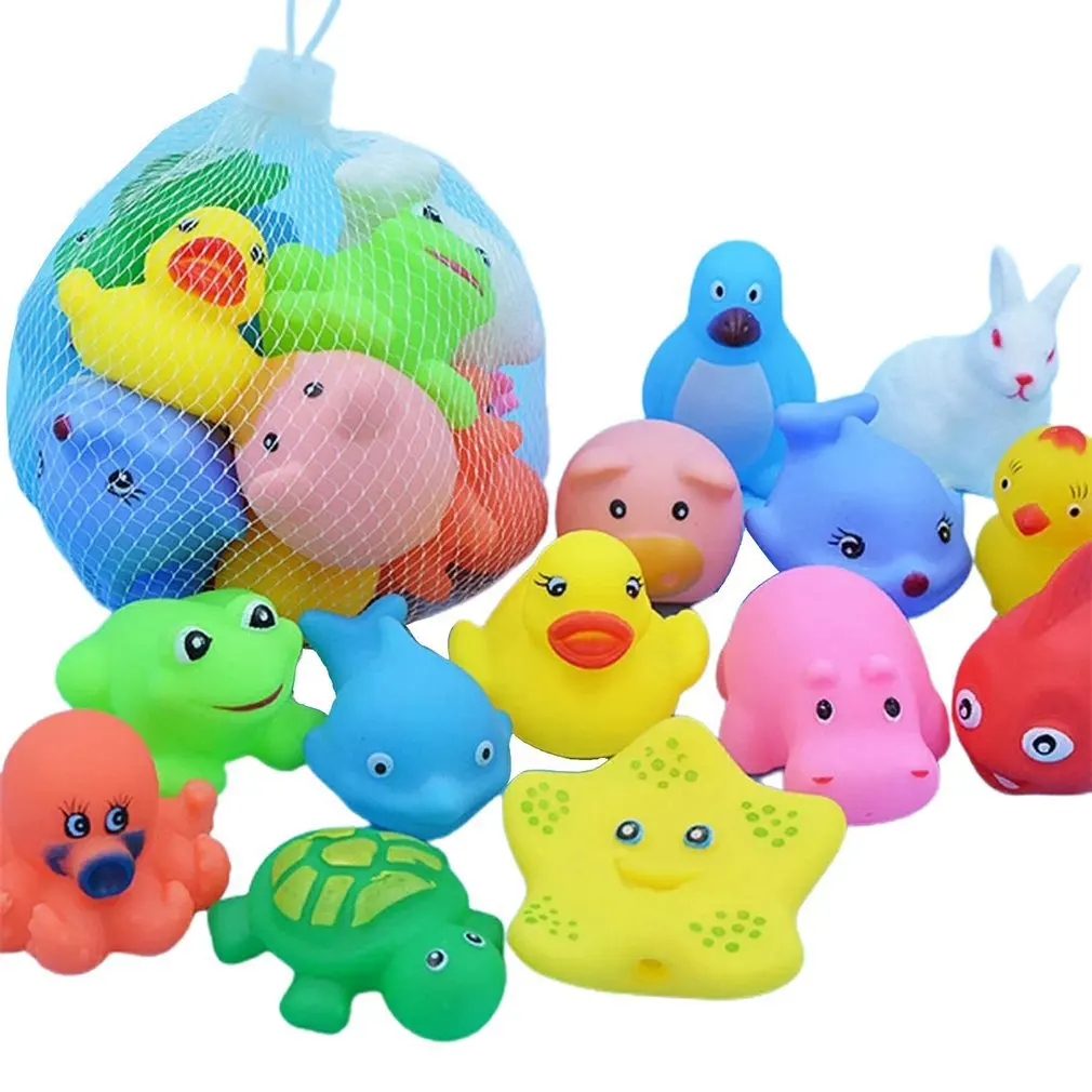 

10pcs/Set Kids Cute Animal Baby Bath Toys Colorful Swimming Soft Rubber Water Toys Squeeze Sound Kids Washing Funny Water Toys