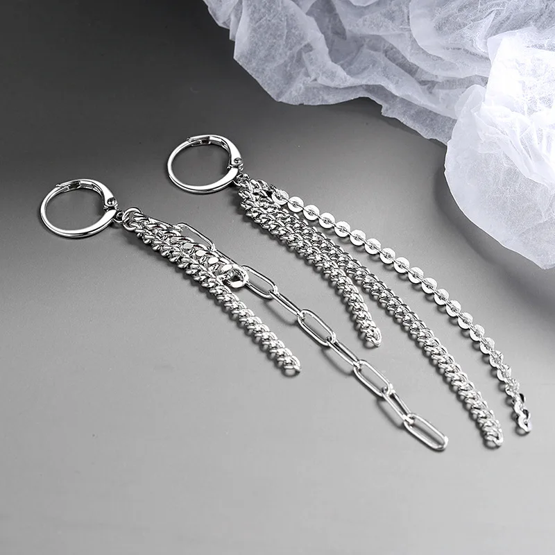 Silver Asymmetrical Long Earrings for Women Tassel Ear Chain Ear Buckles long earrings crystal tassel earrings