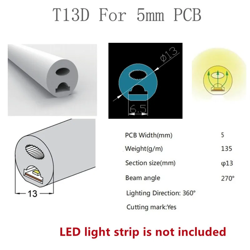 thumbnail image 1 of Tira de luces LED de neón flexible de 1 a 5 m/pieza con carcasa de perfil para empotrar, resistente al agua, IP67, para decoración de exteriores, 1 of 5