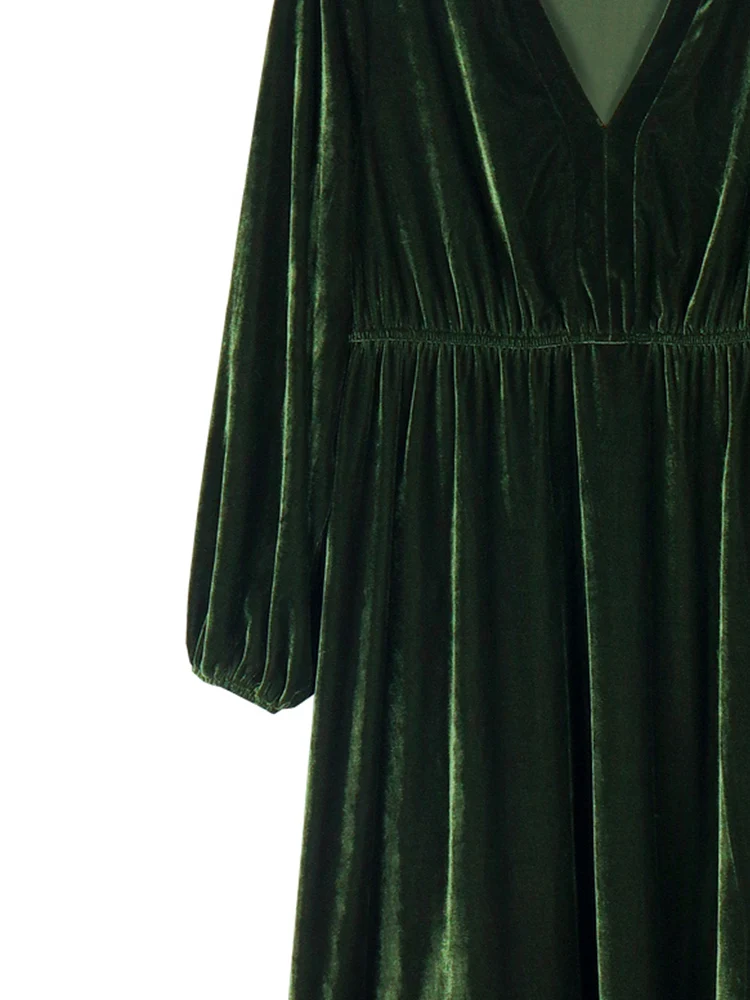 Plus Size 2025, Neuankömmling, einfarbig, Glockenärmel, Samt, tailliertes Kleid mit V-Ausschnitt, Abendkleid, festliche Kleidung, Dinnerparty – Detail 21