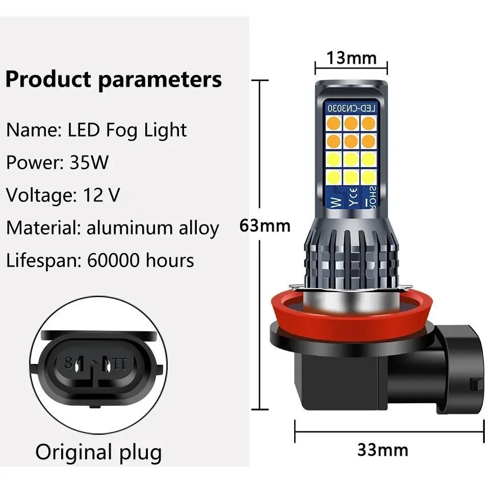 White Yellow LED Car Fog Light Bulbs H11 H8 6000K 3000K