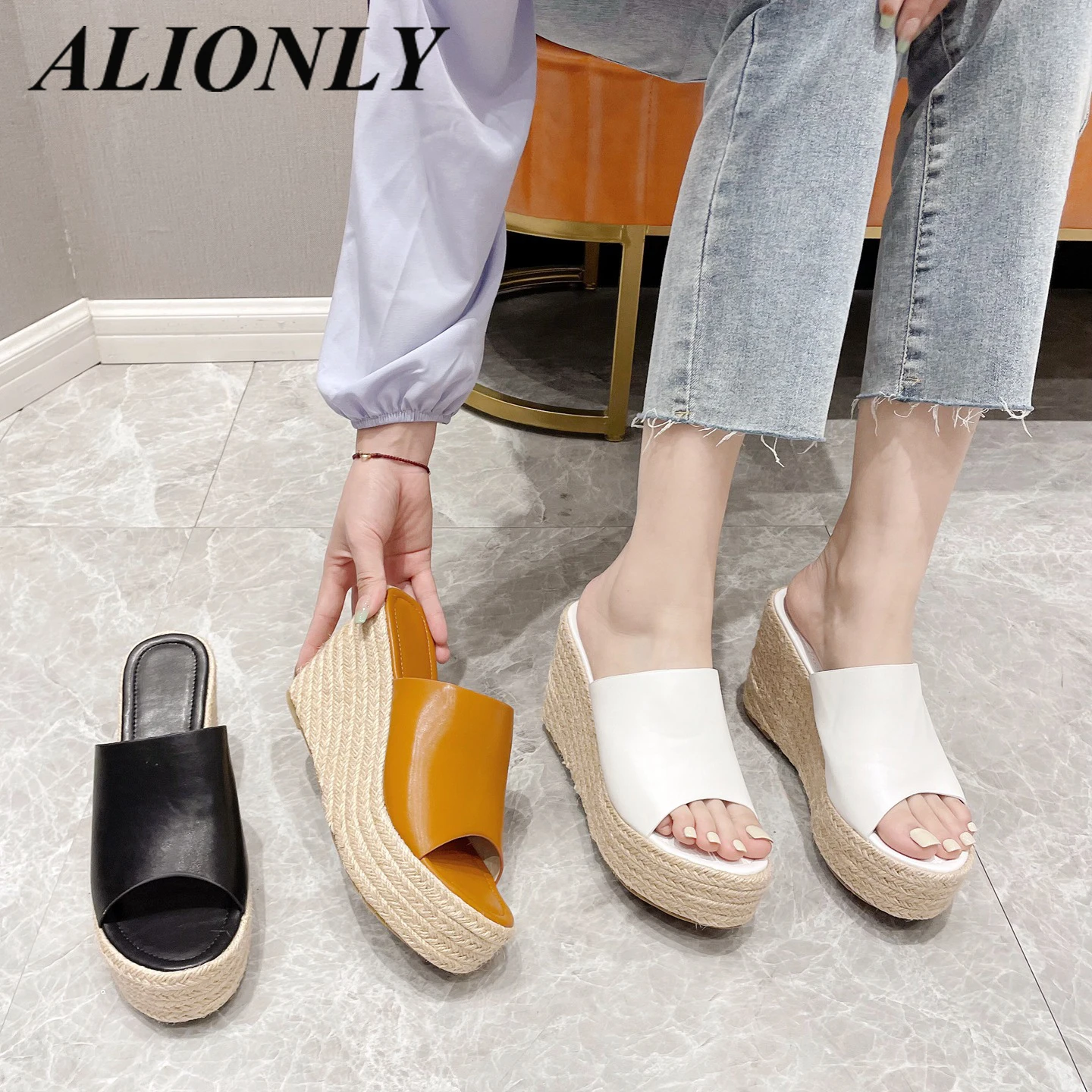 

Alionly 2023 New Summer Thick Soled Slope Heel Sandals Shoes For Women Wear High-Heeled Sandals Chaussure Femme