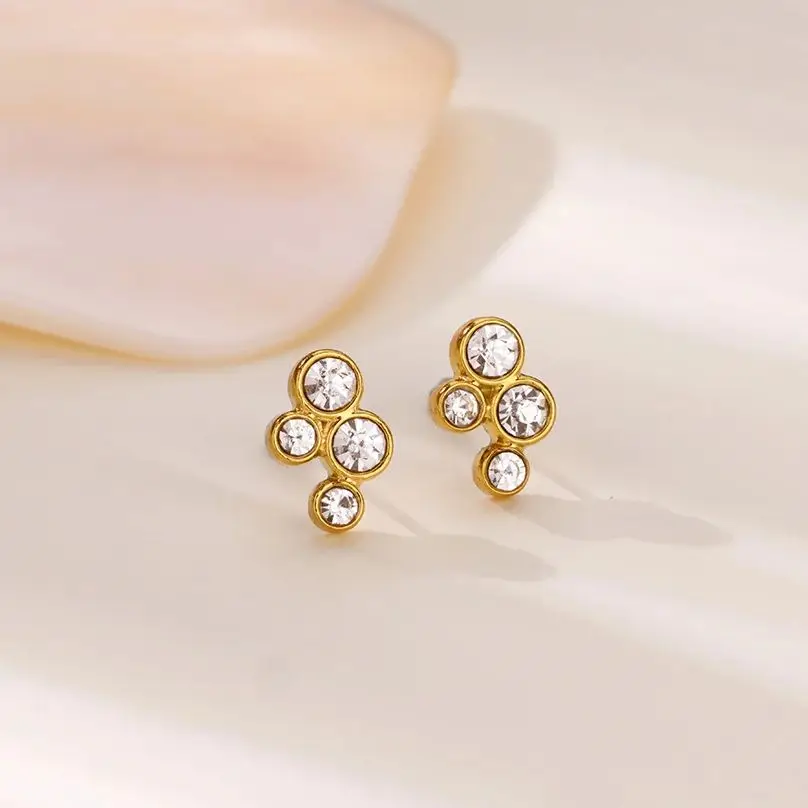 Tiny Zircon Round Geometric Earrings for Women Stainless Steel
