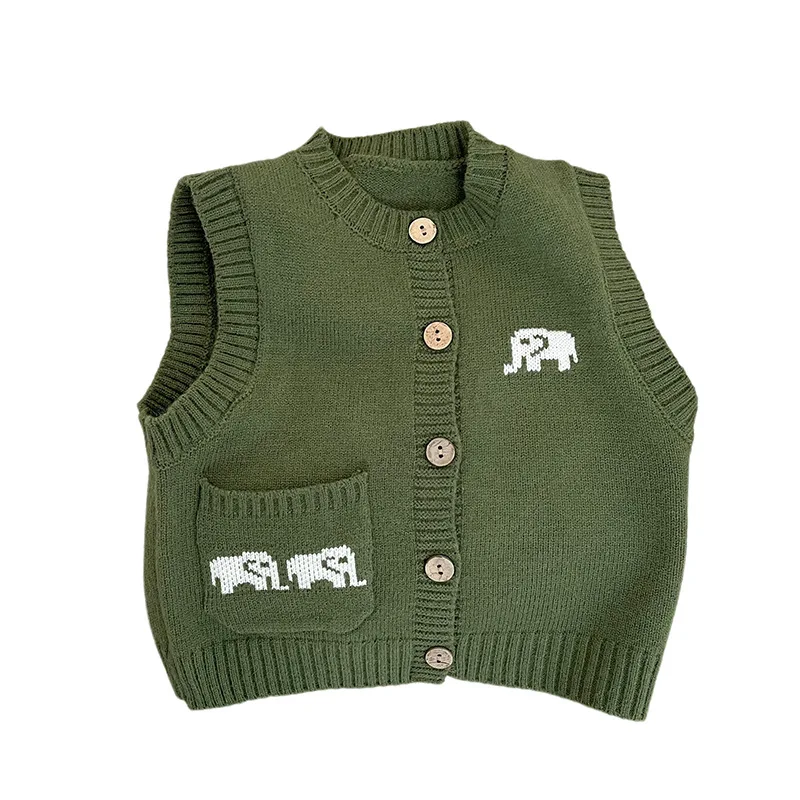 Baby Clothes Korean Style Cartoon All Match Sweater Vest Spring Boys and Girls Baby Cute Comfortable Knitted Vest