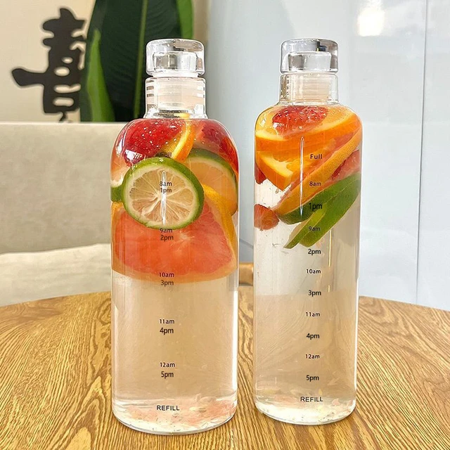 500/650ml Transparent Large Capacity Glass Bottle With Time Marker Cover  Water Drinks For Milk Juice Tea Coffee Simple Cup Sport - Water Bottles -  AliExpress