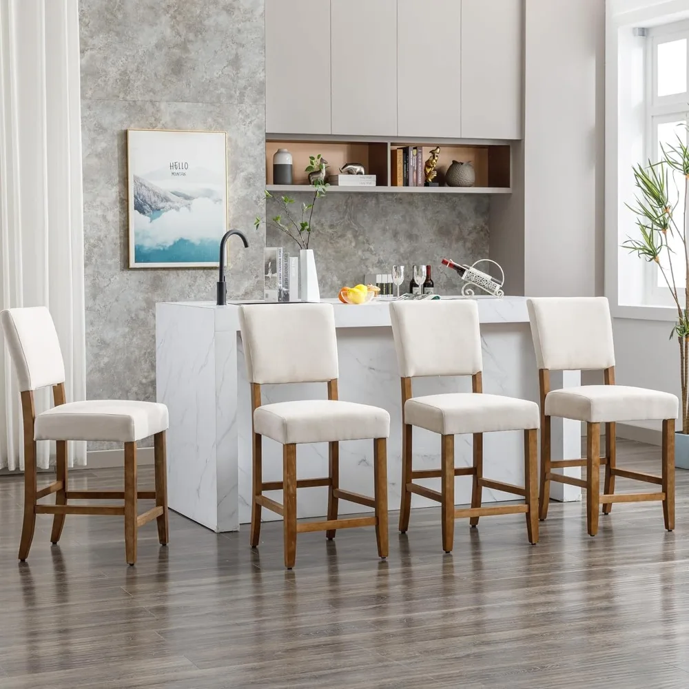 24 inches counter height bar stools set of 2, upholstered barstools with wood legs, island chairs for kitchen counter, towel cl