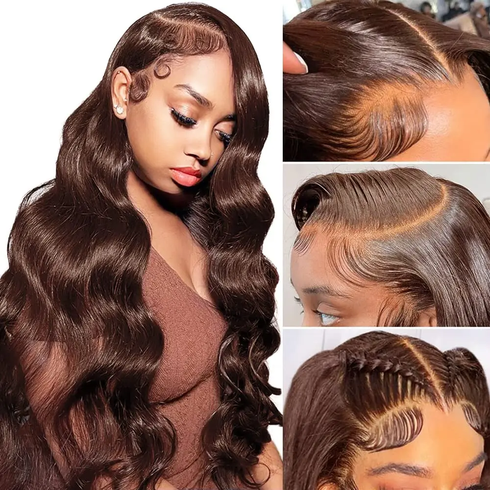 

Chocolate Brown Boby Wave Lace Front Wig Human Hair 13X4 Transparent HD Lace Frount Wigs For Women 180% Density Pre Plucked