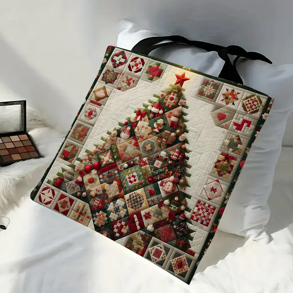 Linen Christmas Tree Large Capacity Tote Bag