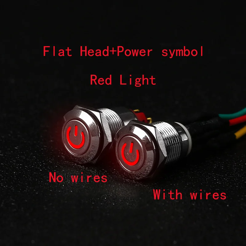 thumbnail image 1 of 12MM 1 pieza Pequeño interruptor de botón pulsador LED Encendido/apagado Zócalos Metal Arranque y parada 6V/12v/24V/220V Momentáneo Coche Eléctrico Motocicleta Barco, 1 of 5