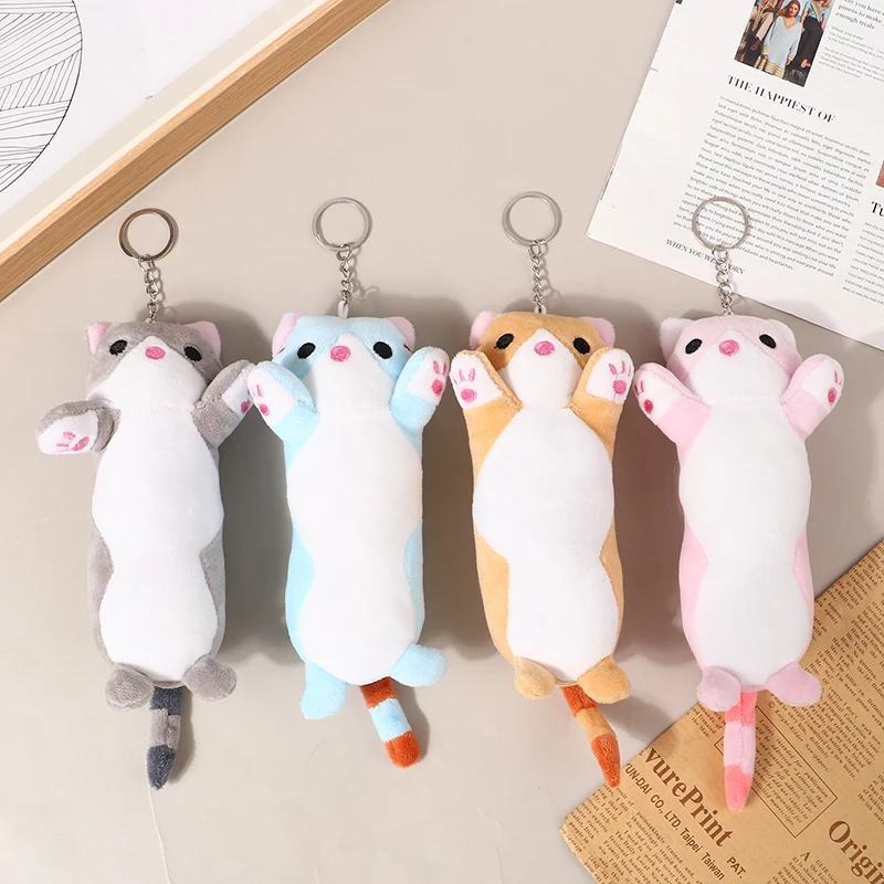 긴 고양이 봉제 장난감 키체인, 귀여운 고양이 인형 가방 펜던트 장식 인형 긁기 기계, 여아용 생일 선물, 16cm, 신제품