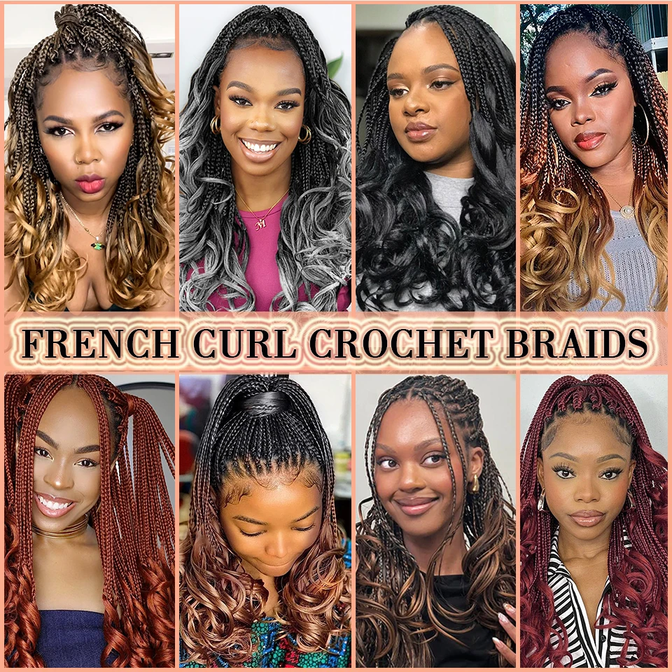 14’’ Synthetic French Curls Crochet Hair Braids Kid-Friendly Ombre Brown to Blonde French Curl Box Braids with Bouncy Curly Ends 6