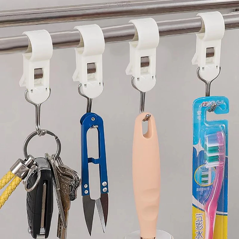 4pcs Clip Hooks Tube Clamp Hook Kitchen Bathroom Multi-function Hanger Hook For Clothes, Bags, Towels, Homes, Kitchens Bathrooms