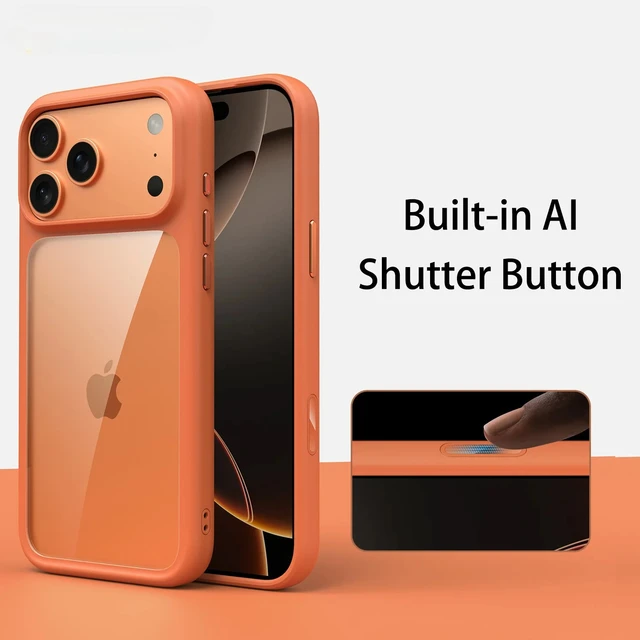 Funda de teléfono transparente mate con escudo naranja de lujo para iPhone 17 Pro Max 17 Pro 17Air botones de Metal sensación de piel cubierta a prueba de golpes