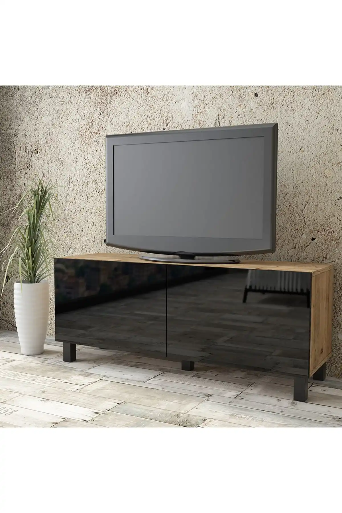 Aqua Tv Unit High Gloss 120Cm 2 Cover Black Au2-A1B-Bb