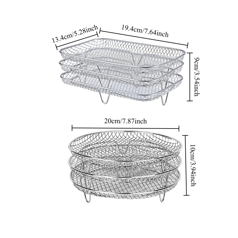Three Stackable Air Fryer Racks 304 Stainless Steel Non stick Frying Pan Barbecue Grill Rack Kitchen Cooking Tools