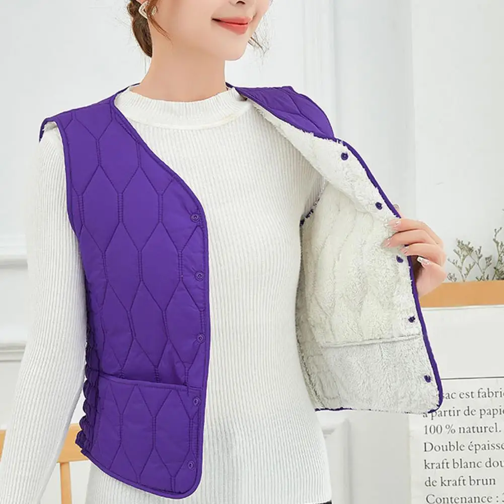 Lightweight Women Vest Stylish Women's V-neck Waistcoat Soft Padded Slim Fit Winter Vest with Warm Pockets Fashionable for Fall casual knitting pullover vest v neck loose sweater vests for women 2021 fall clothing oversize loose waistcoat women winter vest