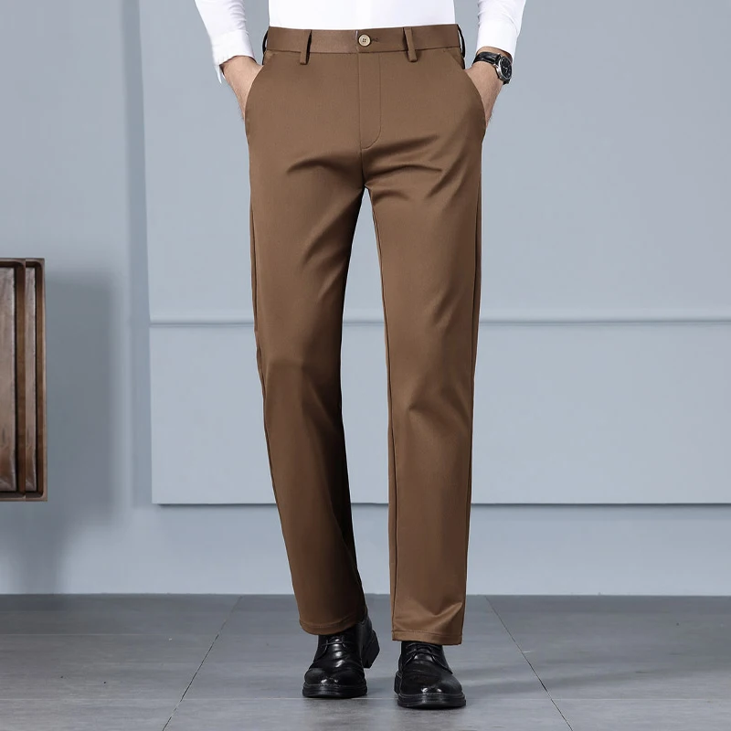 

Autumn New Men's Pants Classic Fashion Brown High Waist Twill Trousers Straight Business Casual Brand Male Clothes Pants