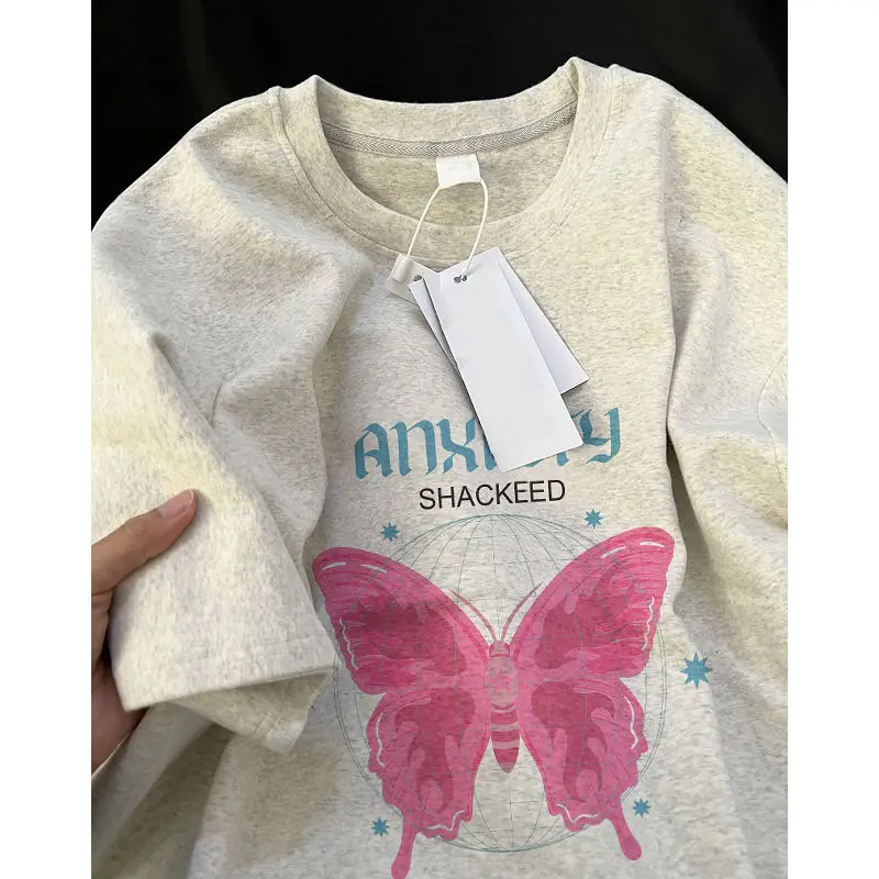 

Unif Y2k Unif Women Butterfly Letter Printing Harajuku Style Fashion Short-Sleeved T-shirt Korean Graphic Tees Women