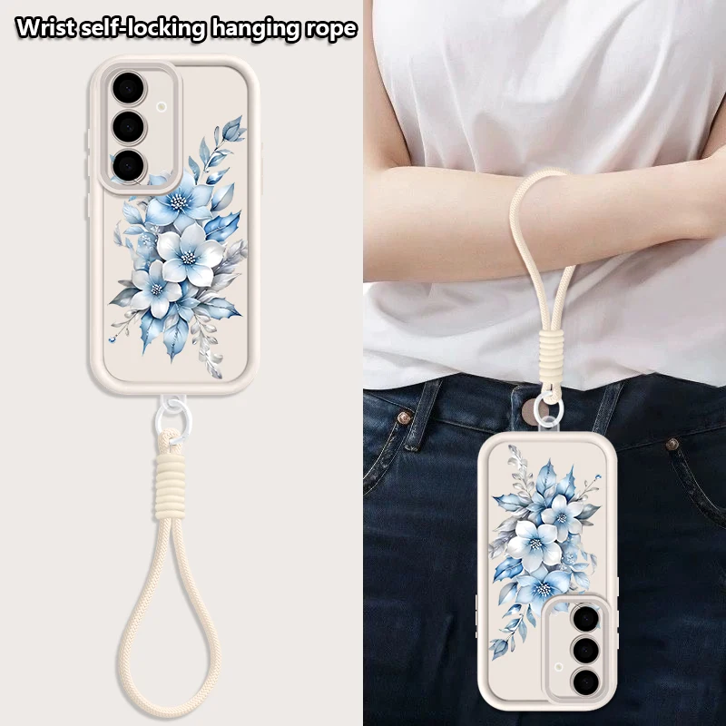 Vibrant Floral Print Phone Case with Lanyard Cover