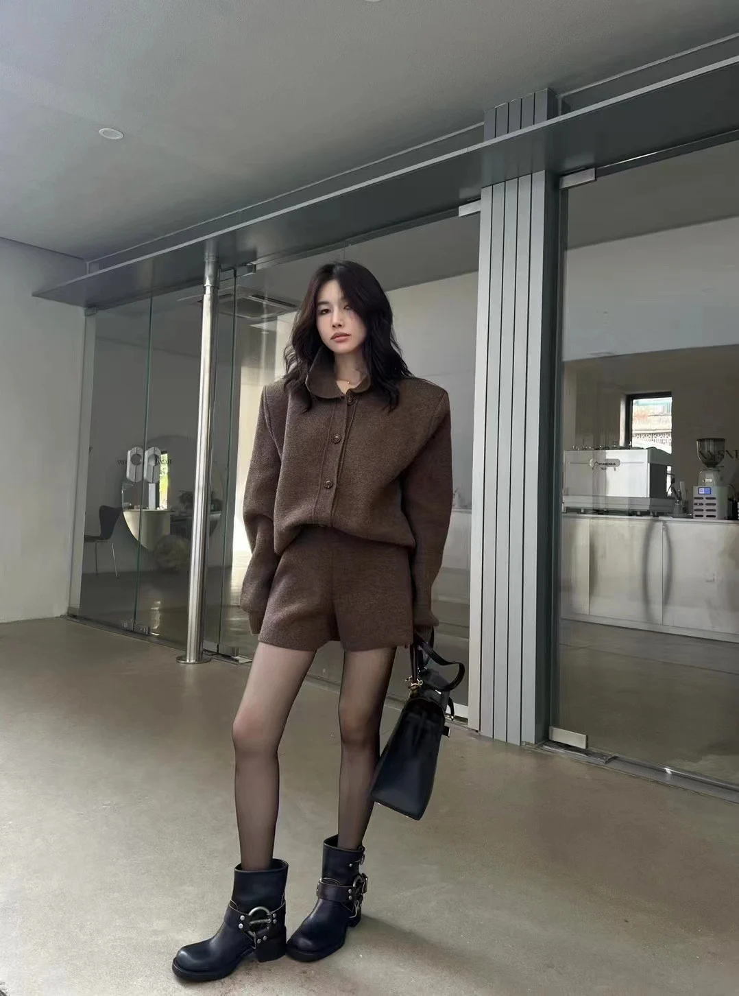 Autumn Winter New Two-piece Knitted Sets Single Breasted Sweater Top High Waist Shorts Korean Fashion Casual Outfits Solid Suit