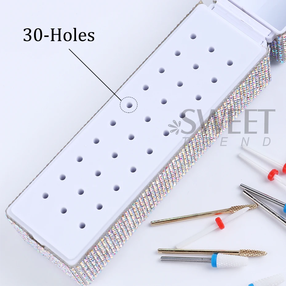 30Holes Nail Drill Bits Storage Box Manicure Milling Cutter Holder Nail Drill Display Stand Showing Shelf Nail Accessories Tools