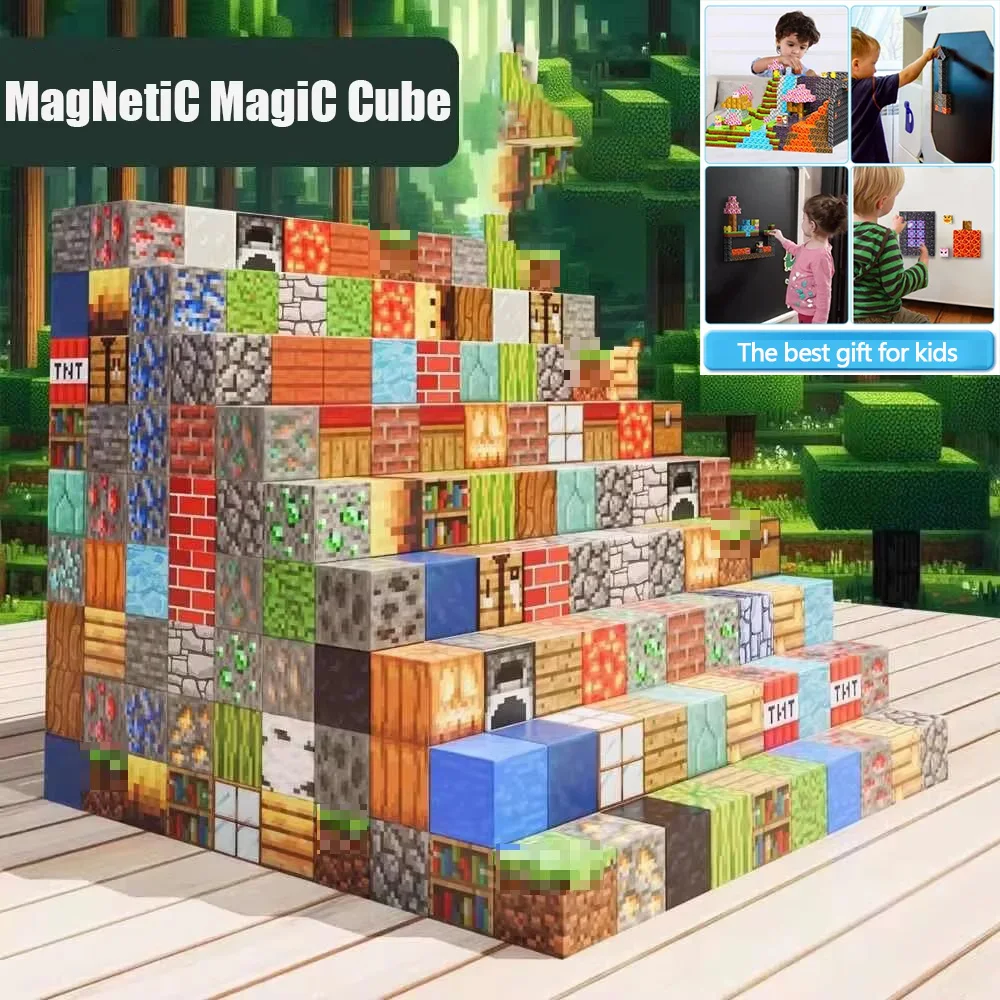 Building Block Toys Upgrades Magnetic Building Blocks Toy Build Mine Magnet World Set for Boys Girls STEM Montessori Sensory Cubes for Toddlers