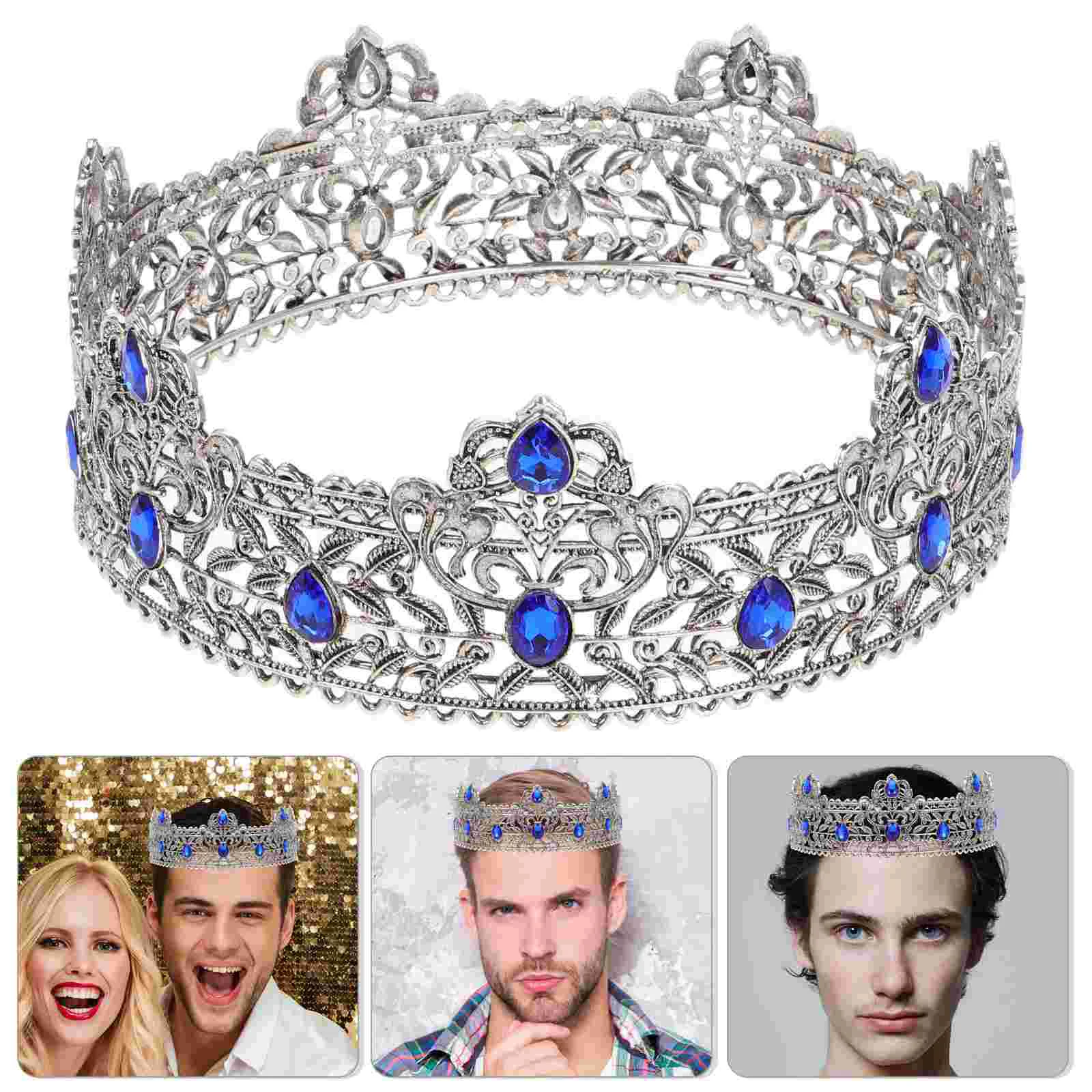 Elegant Crown Headpiece Rhinestone Crown for Wedding Birthday Party Quinceanera Medieval Prince Crowns Prom King