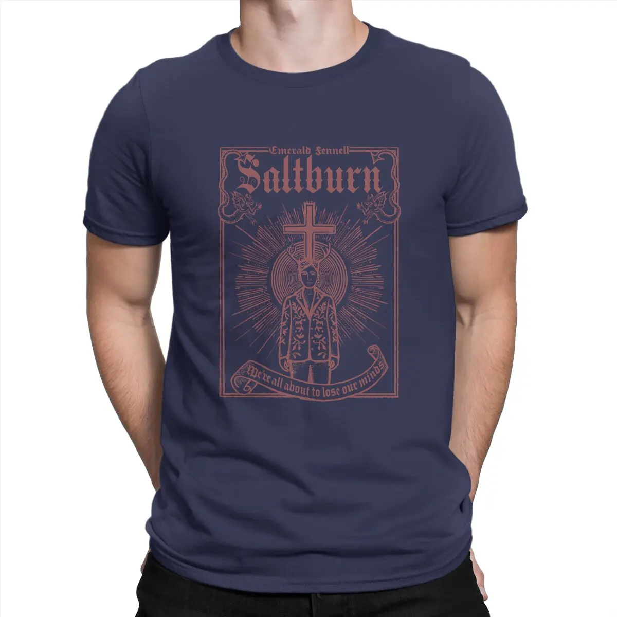thumbnail image 1 of Camiseta Sennell para hombre, algodón puro, vintage, cuello redondo, Saltburn, manga corta, nueva llegada, 1 of 7