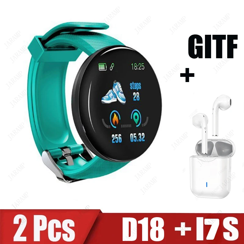 2Pcs D18 I7s Smart Watch Men Blood Pressure Smartwatch Women Waterproof Sport Heart Rate Fitness Tracker Smart Clock Watches New 