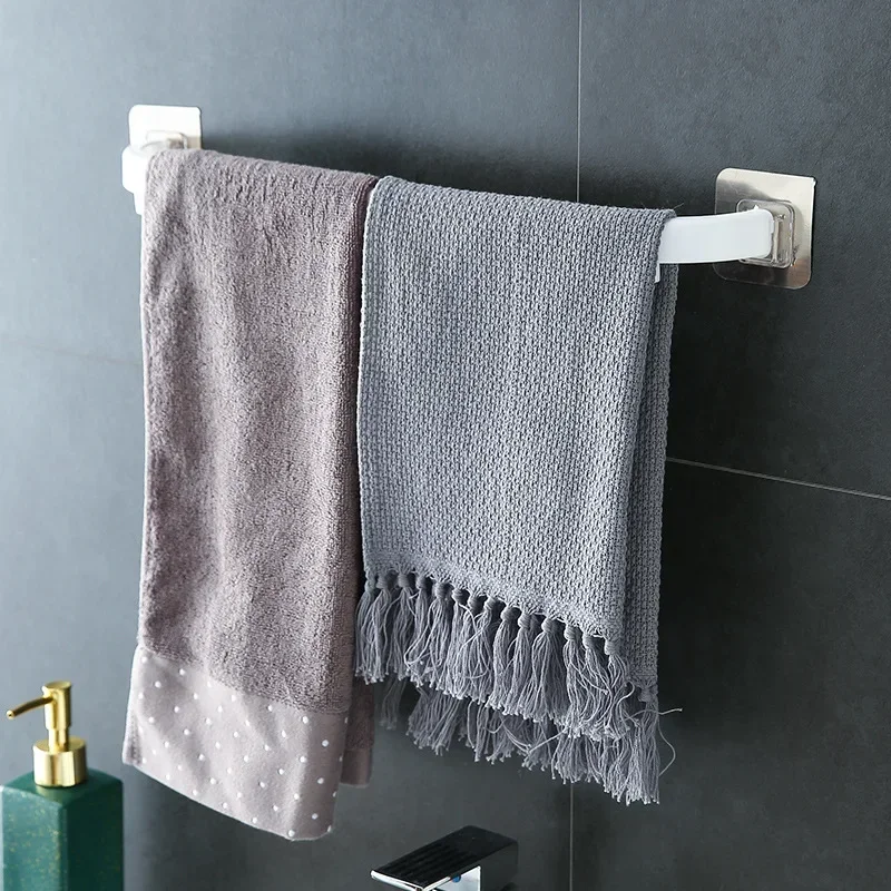 Adhesive Towel Rack Bathroom Towel Bar Shelf Wall Mounted Towels Hanger Toilet Suction Cup Holder Kitchen Bathroom Organizer towel rack