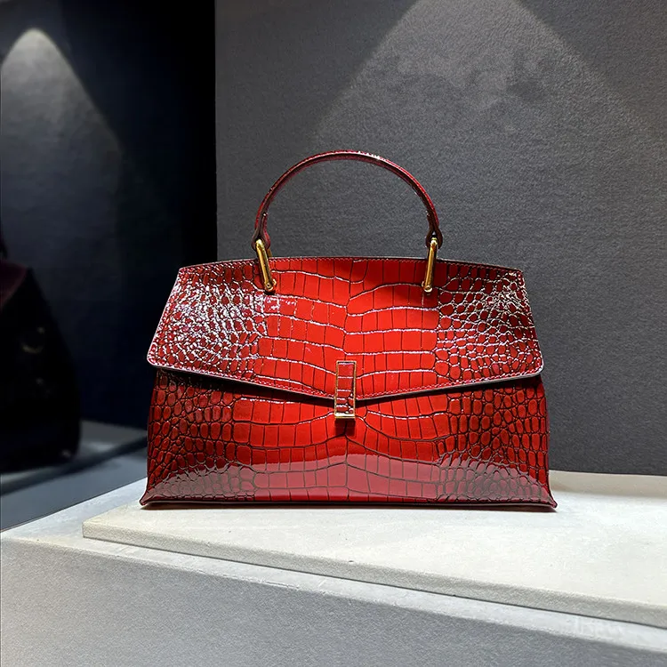 Messenger Bag Large Red Leather Handbag Luxury Fashion Leather Women Handbags Crocodile Pattern Lady