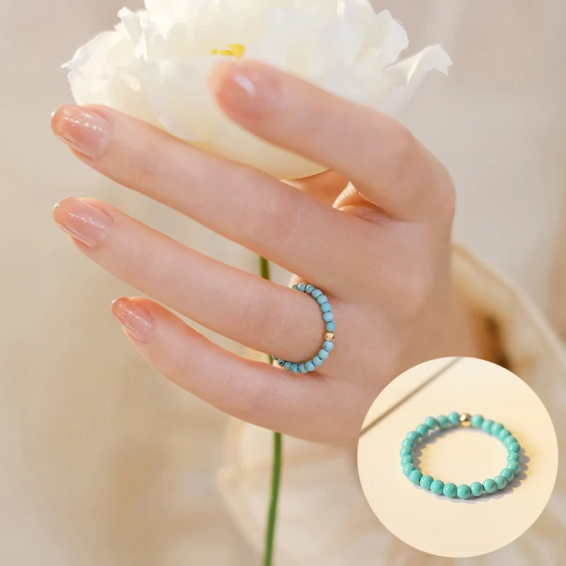 

PANJBJ Turquoise Natural Ring for Women Girl Retro Superfine Exquisite Ethnic Style Romantic Jewelry Birthday Gift Dropshipping