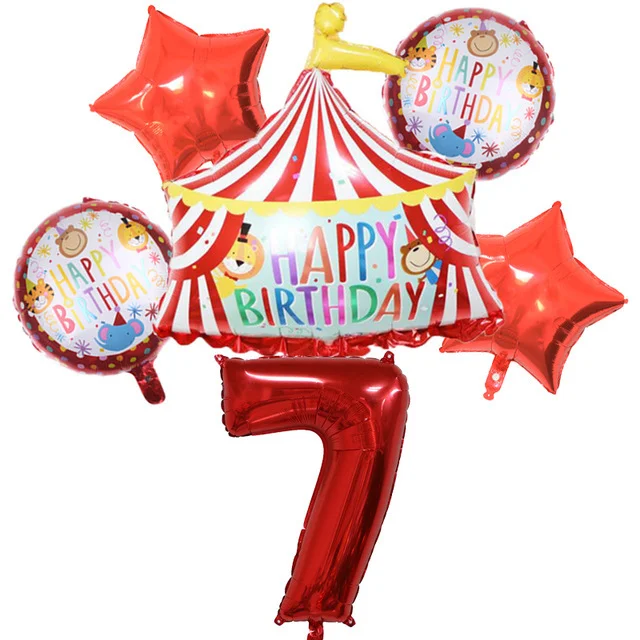 32 Zoll Foliennummer mit rotem Zirkus Geburtstagszelt Luftballons Luftglobos Tierthema Party Kindergeburtstag Dekorationen Kinderspielzeug – Detail 4