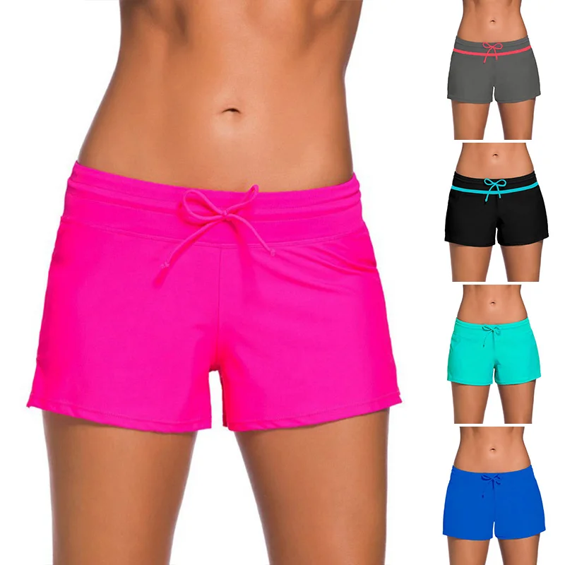 1PC Nylon Boxer Shorts Swimming Trunks Bikini Pants Bottom Plus Size Swim Shorts Swimsuit Women
