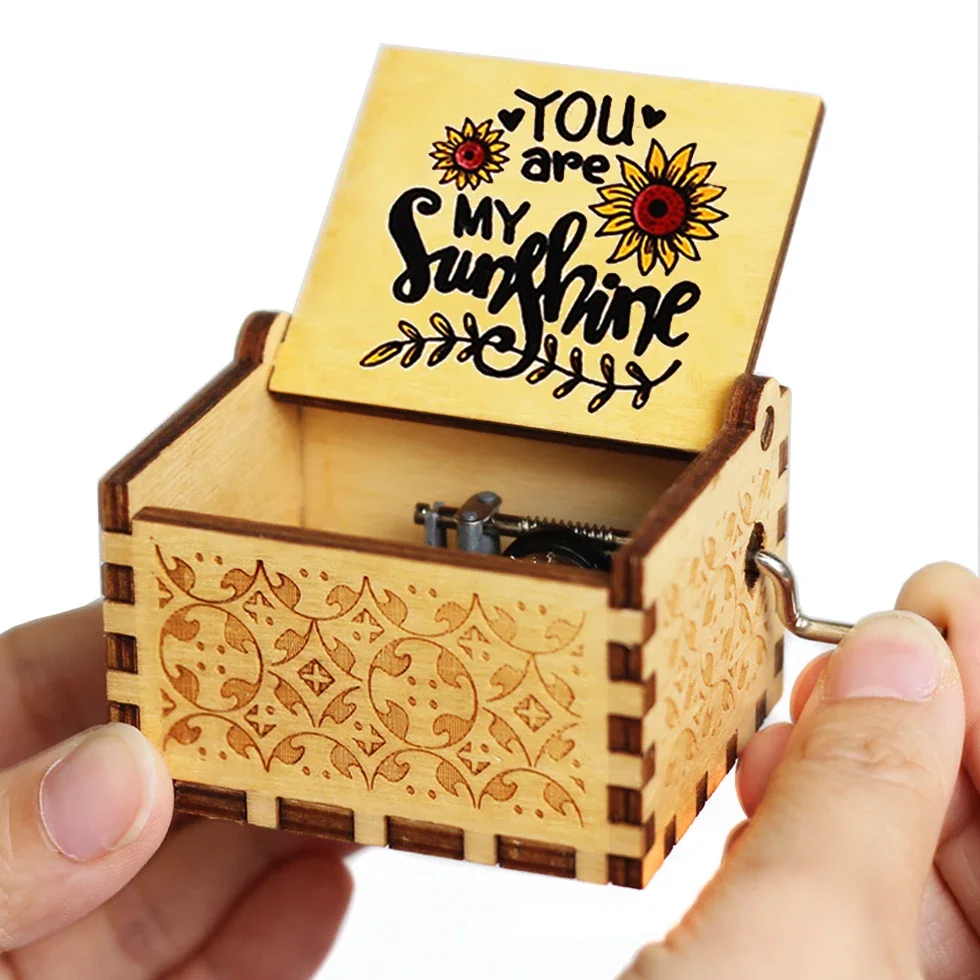 HOT Wooden Hand Crank Black Music Box Children's Holiday Gifts Christmas Gifts New Year Gift