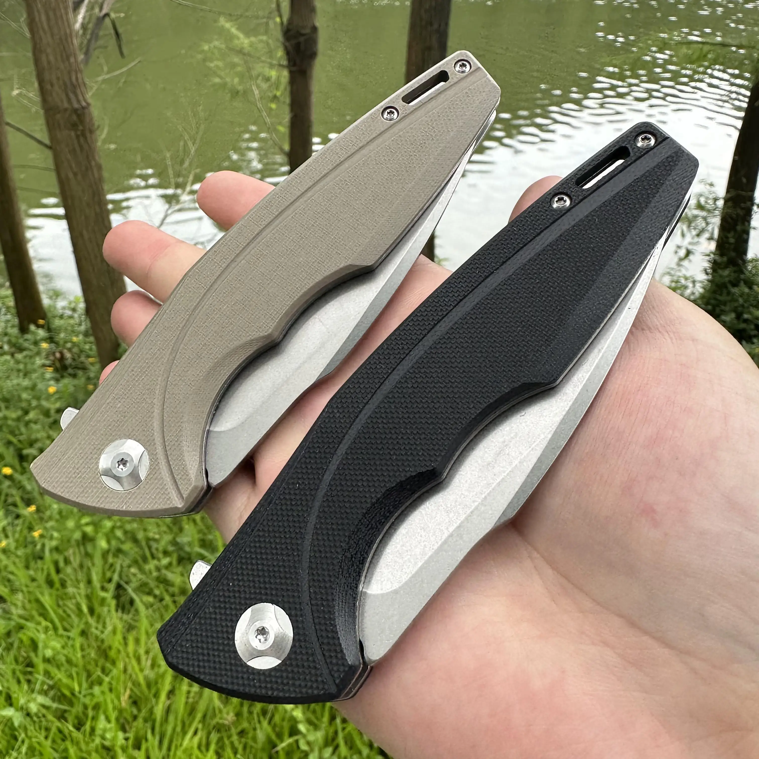 High Quality EDC Pocket Knife Large Size D2 Blade Non-slip G10 Handle Smooth Ball Bearing With Clip Outdoor Camping Hunting Fish 3