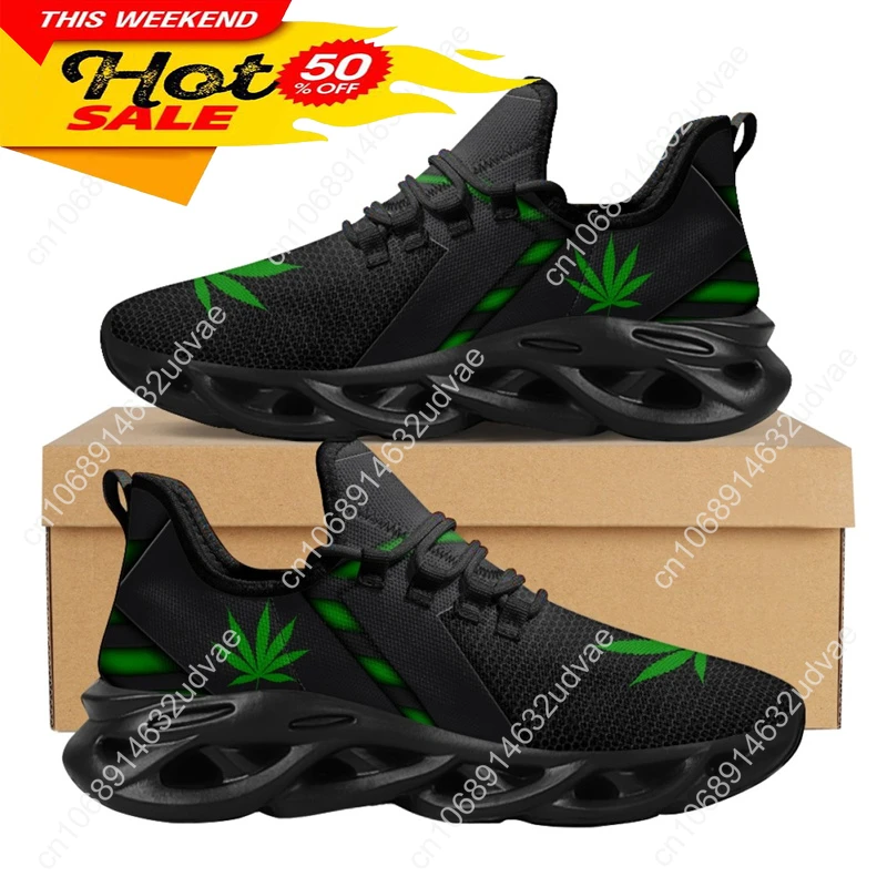 3D Green Weed Leaves Printing Athletic Shoes for Women Breathable Lace Comfort Femme Footwear Platform Sneakers 2023