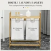 HOMCOM Double Laundry Hamper 2 Section Bamboo Laundry Basket with  Shelf 2 Pull-Out and Removable Bags for Bedroom Bathroom Laun 6