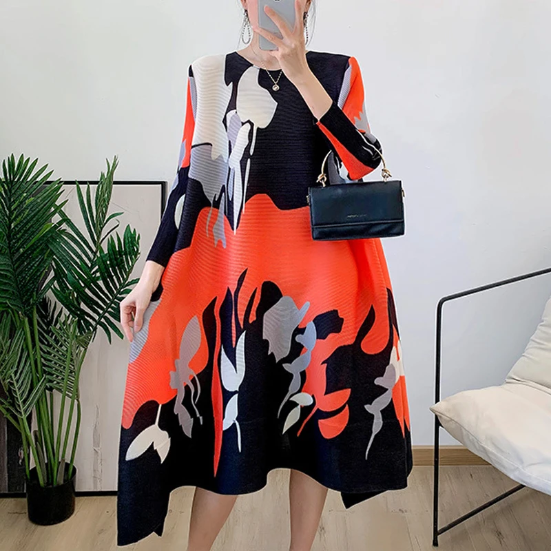 

Женское свободное плиссированное платье миаке, тонкое ТРАПЕЦИЕВИДНОЕ ПЛАТЬЕ С Принтом во французском стиле, весна 2023