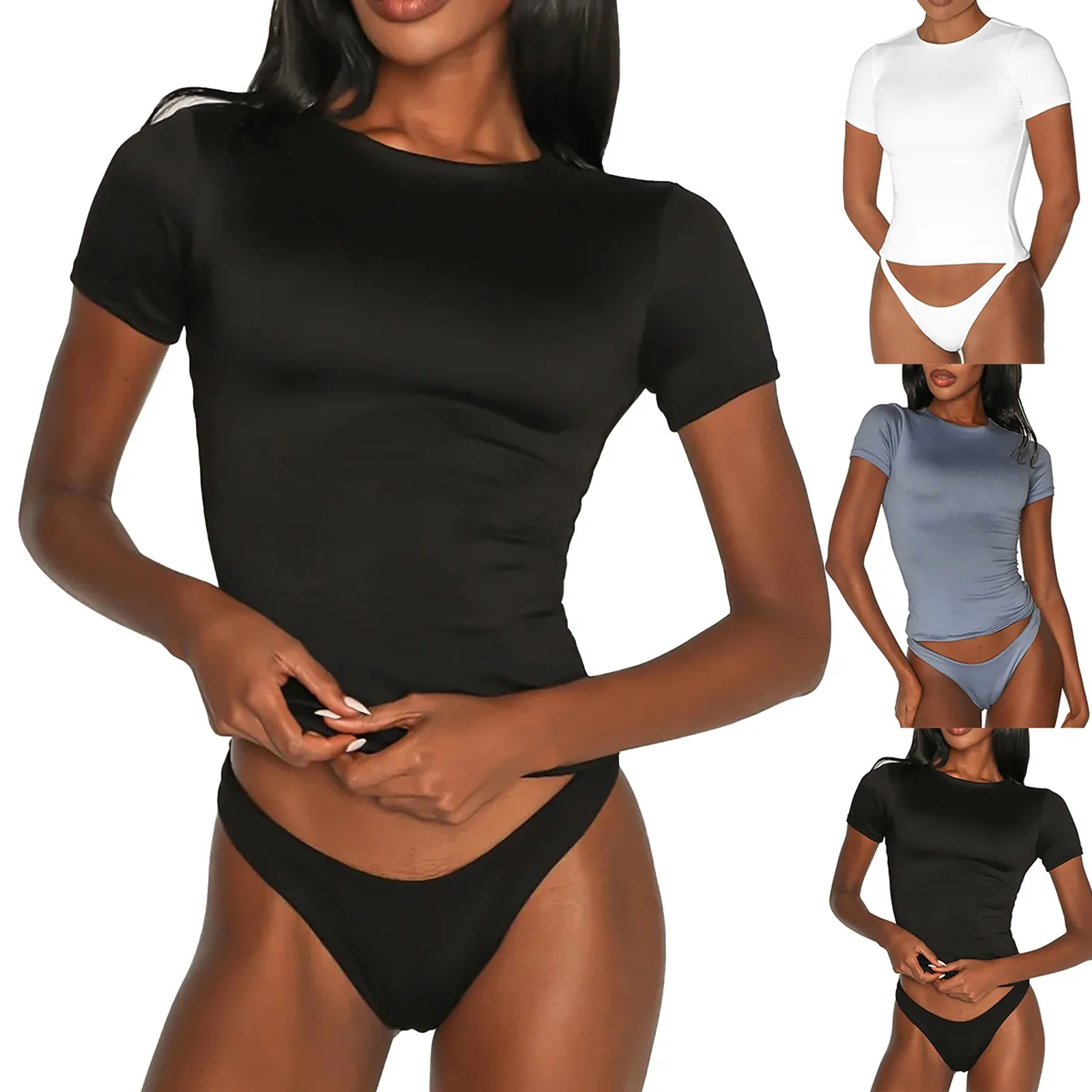 

Женский облегающий купальник с коротким рукавом, Бесшовные женские рубашки с коротким рукавом, простые женские футболки для ношения слоями, женские рубашки с длинным рукавом