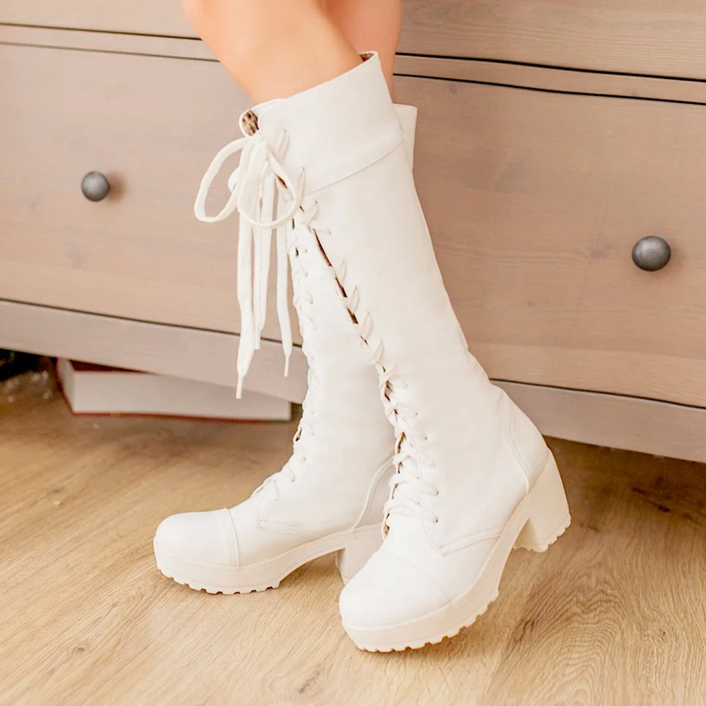 Fashion Winter Over The Knee Women Boots Genuine Leather High Heel Slip On Shoes round head Woman Long Boots Size Plus Size