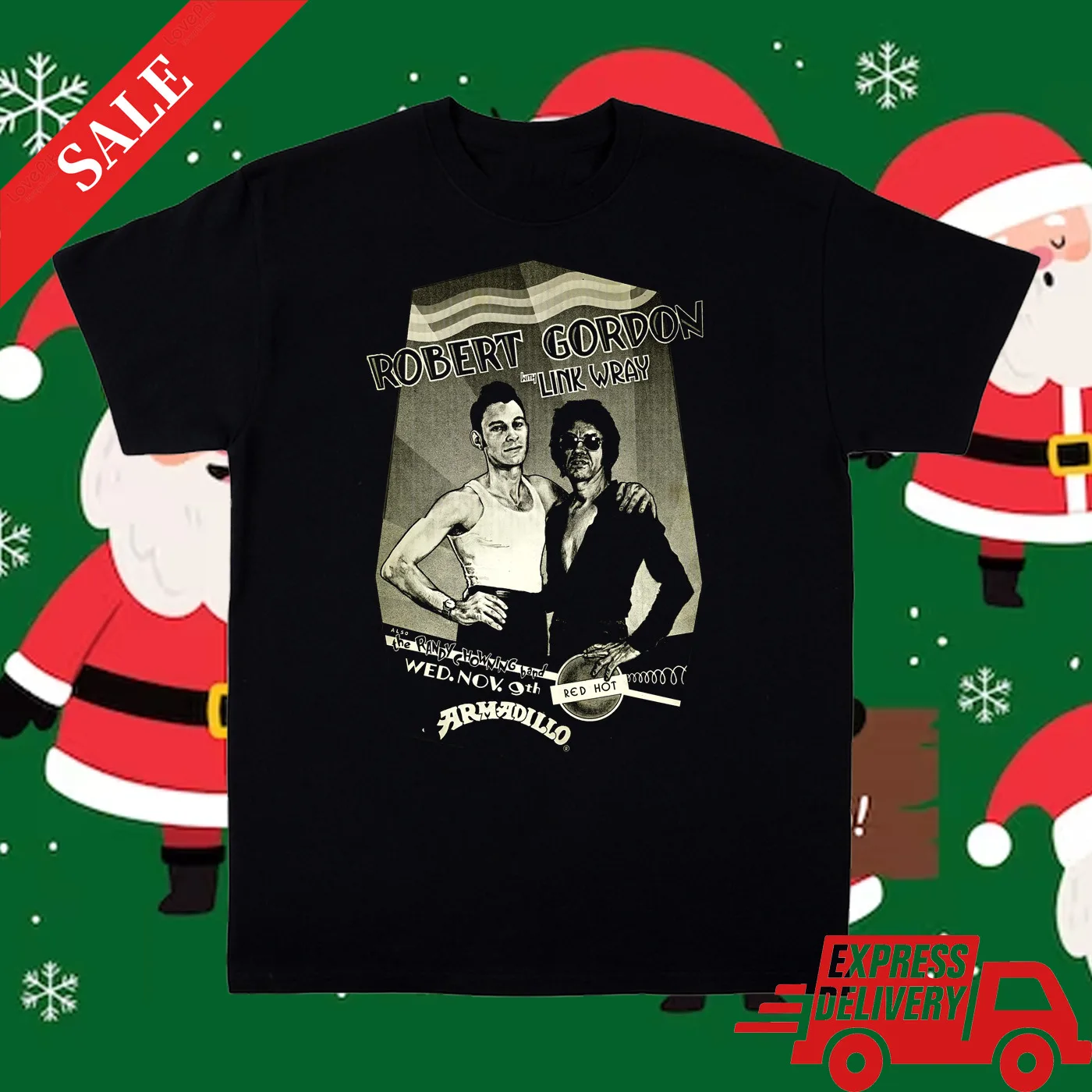 Robert Gordon Con Link Wray Armadillo Concert Shirt Black Classic Unisex S-5Xl