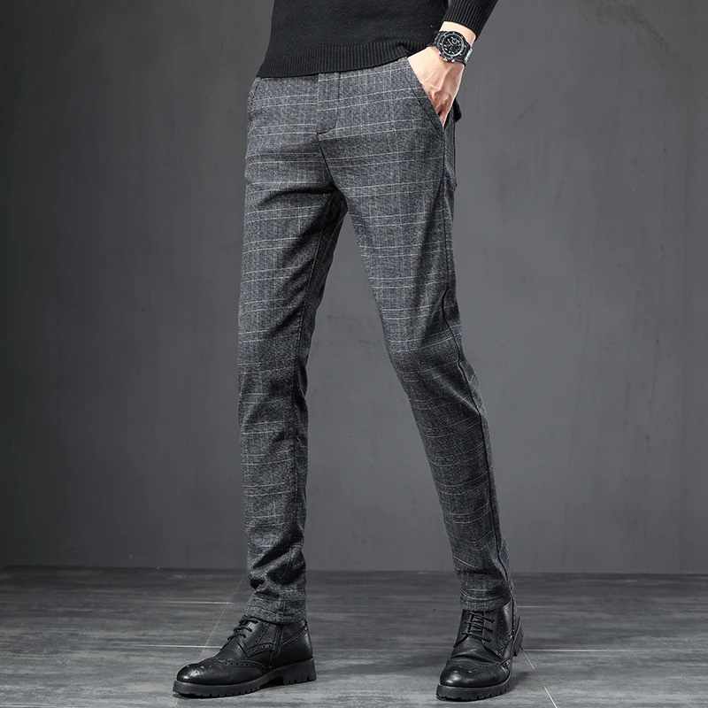 OUSSYU Brand 2024 Men's Stretch Stripe Plaid Casual Pants Mens Four Seasons High Quality Business Trousers Men's Straight Pant 5