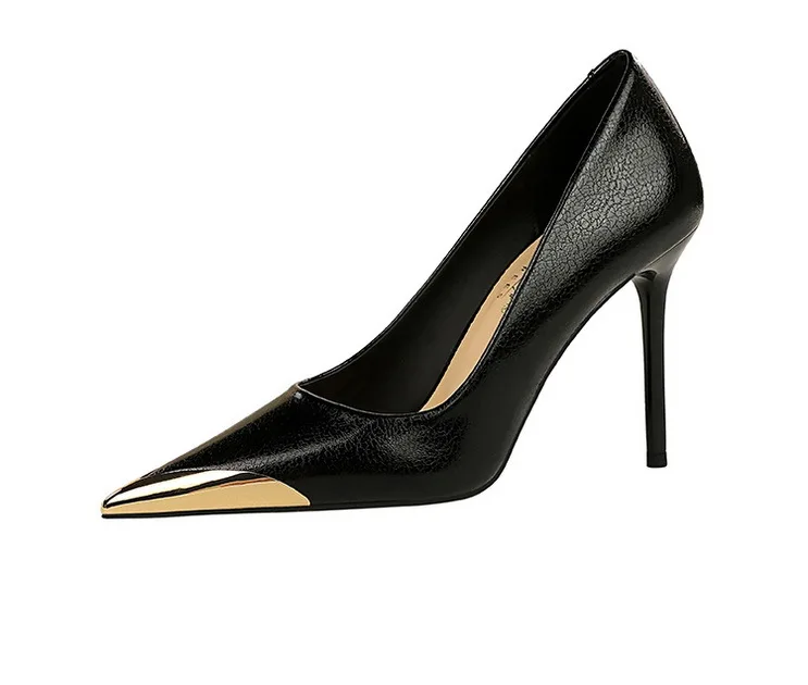Shoes Metal Pointed Tip Women Pumps Fashion High Heels Ladies Shoes Stilettos Heels Pu Leather Female Pumps New