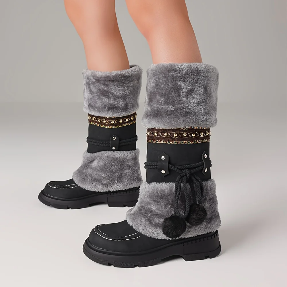 Women's Winter Furry Knee High Snow Pull On Casual Boots 2