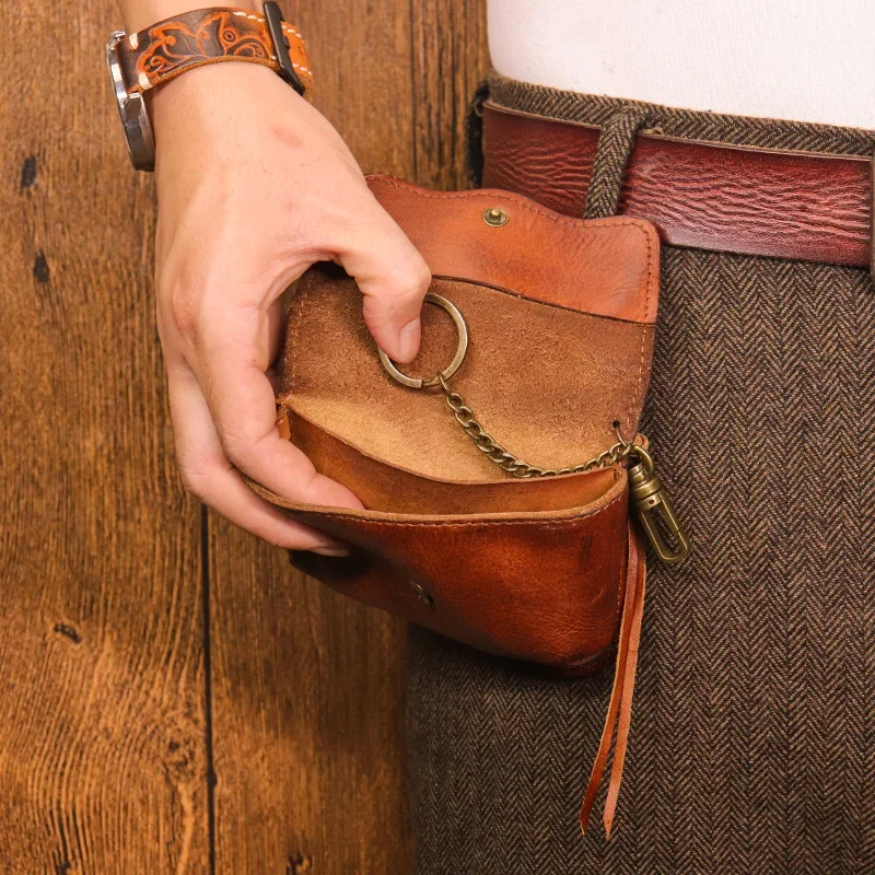 Genuine Leather Men Wallet Vintage Natural Cowhide Male Coin Purse Small Mini Card Holder Hasp Pockect Money Bag with Key Holder